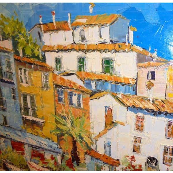油絵 絵画 マルコ 作 イタリア風景 「海岸沿いのボート」 インテリア リビング 定価550000円_3