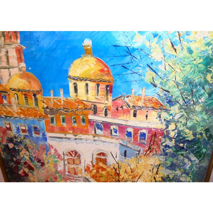 油絵　建物　風景画　作者名あり 絵画 56 油絵/風景画/街/鳥瞰/横浜市新子安/F6号 絵画 56 油絵/風景