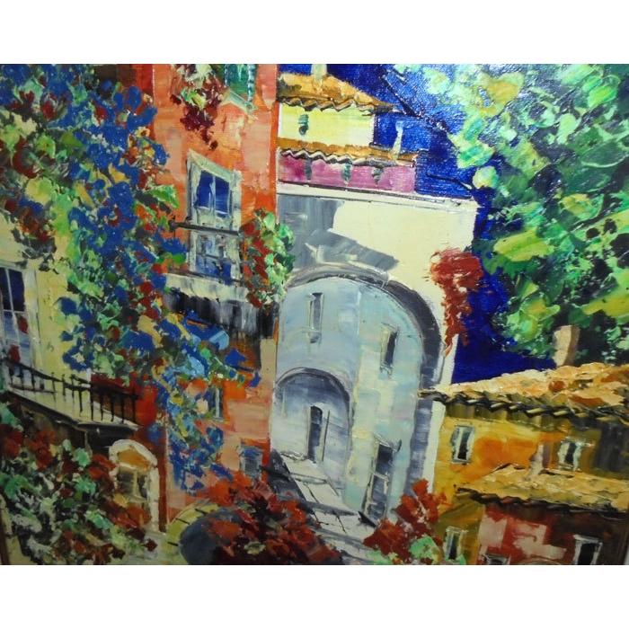 (定価400,000円) イタリア油絵 絵画 マルコ 作 イタリア旧市街風景 「アーチと階段のある風景」 インテリア リビング｜dipint｜02