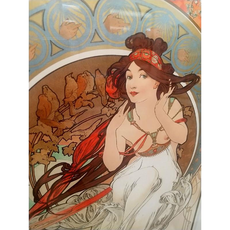 ミュシャ 絵画 シルクスクリーン版画 ミュシャ 「音楽」インテリア  84cm×60cmの画像