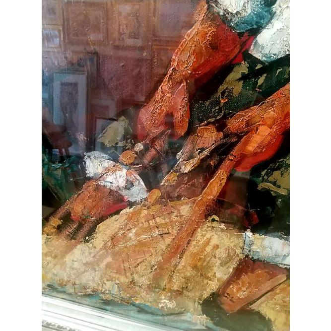 絵画 油絵 ダンティー（フランス） 作 「網を引く漁師」 風景画