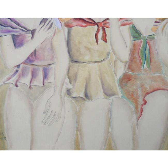 インテリア 絵画 人物油絵 小澤勇寿郎 作 仮面の少女たち 3号サイズ
