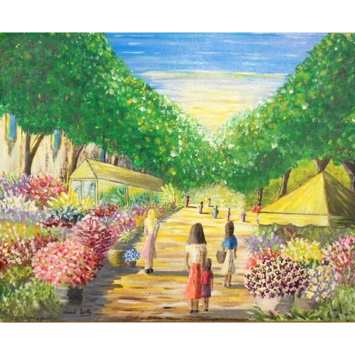 定価60,000円）絵画 油絵 レティリー（フランス） 「パリの花市場 