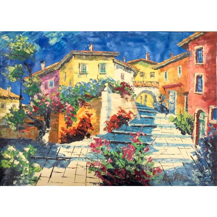 油絵 絵画 マルコ 作 イタリア風景・アヴルッツォの街 リビング 油絵 絵画 マルコ 作 イタリア風景・アヴルッツォの街 リビング