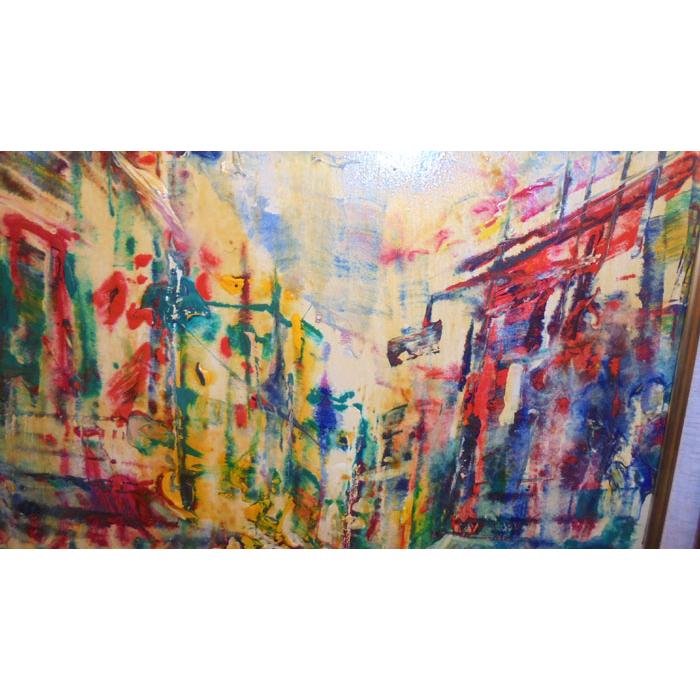 ナポリ風景油絵 絵画 アントニオ（イタリア）「ナポリの街」リビング
