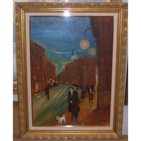 絵画 油絵 ニノ 作 ナポリ イタリア風景画 人物画 リビング