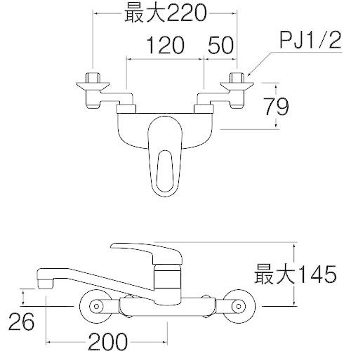 〈期間限定〉長さ:200mm SANEI シングルレバー混合栓 キッチン用 壁付き 上向きパイプ スペース広々 オールメッキ CK2710-13 - 3