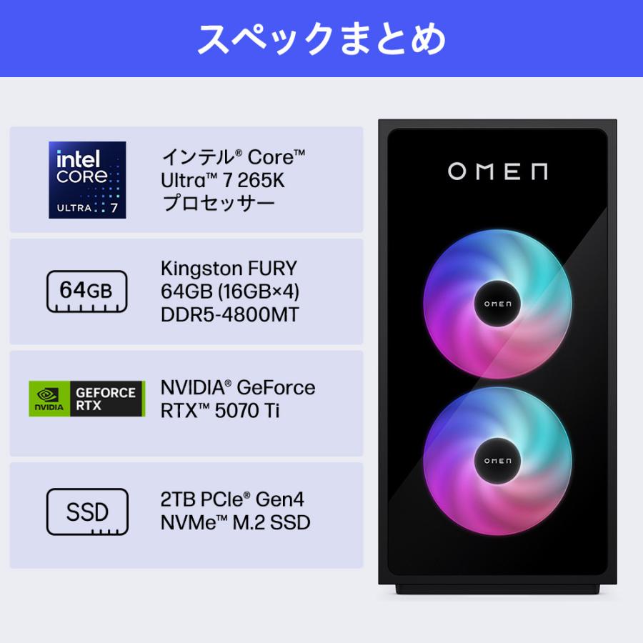 OMEN35LゲーミングデスクトップインテルcoreUltra7 RTX5070 日本HP デスクトップ 新品 ゲーミングPC OMEN by HP 35L Desktop RTX