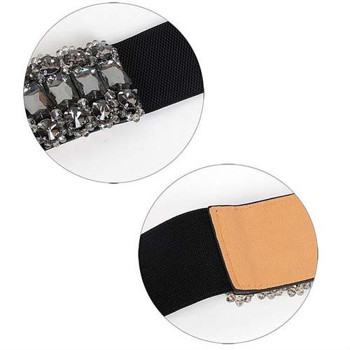 Yラインストーン 幅広 ゴムベルトイエローレディース エレガント サッシュベルト パーティードレス ワンピース チュニック シャープ 四角 適当な価格