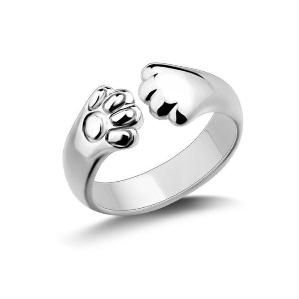 ❤︎キラキラ肉球小物入れ‪‪❤︎‬オパールリング‪‪❤︎‬ 猫 指輪 リング 肉球 レディース シルバーリング ねこ グッズ