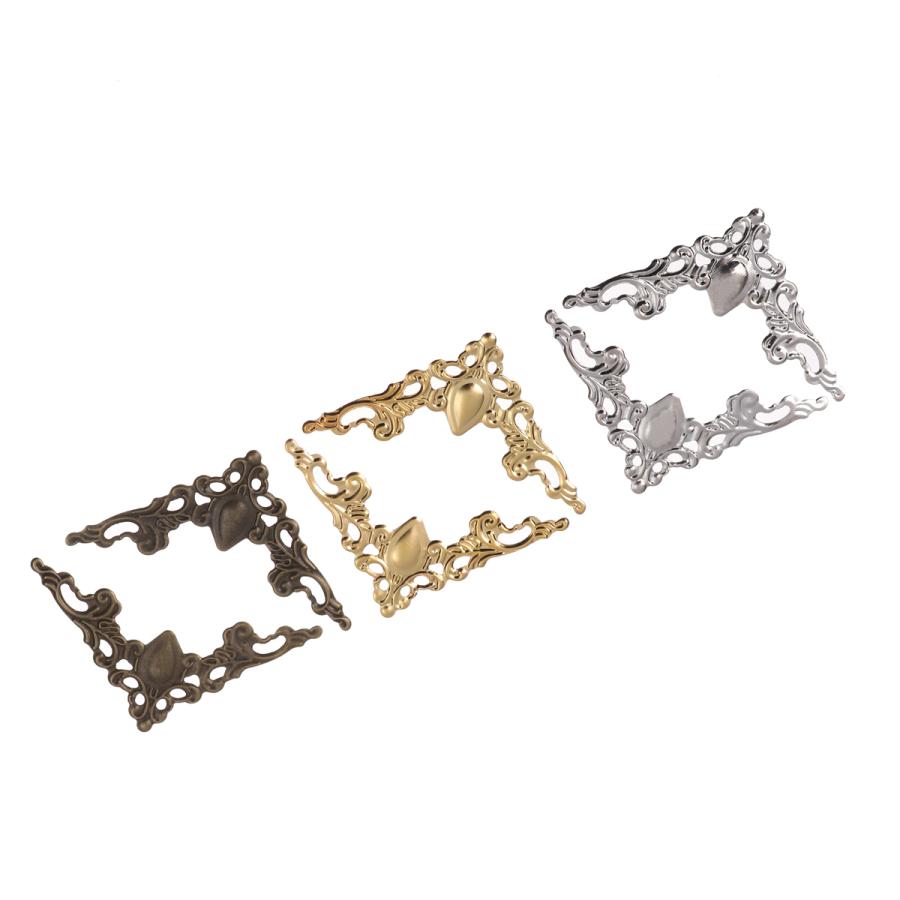 アンティーク風 コーナー 装飾金具 8個入り DIY 透かしパーツ