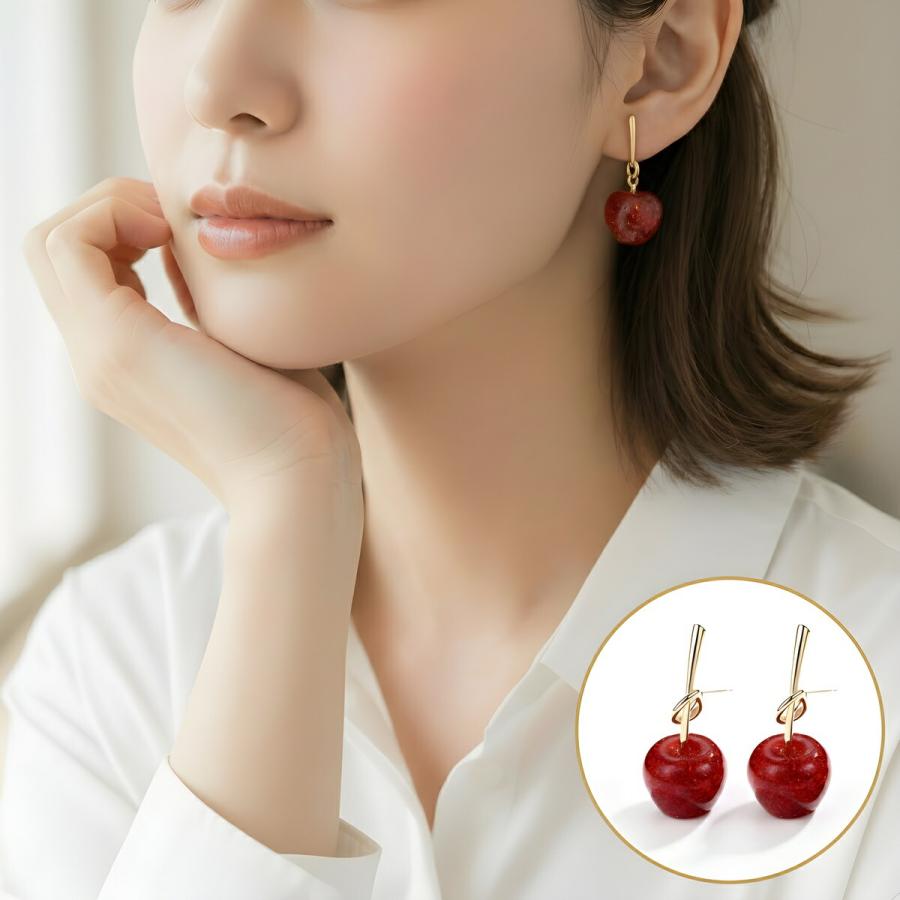 りんご さくらんぼ ピアス アップル チェリー レディース 人気 赤