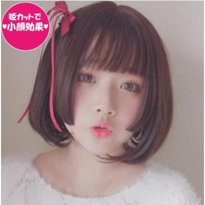 姫カット フル ウィッグ ショート ボブ カール 小顔 ぱっつん 姫髪 自然 原宿 ロリータ 高品質 耐熱 黒 ブラック Mkab112 ダイレクト販売サービス ヤフー店 通販 Yahoo ショッピング