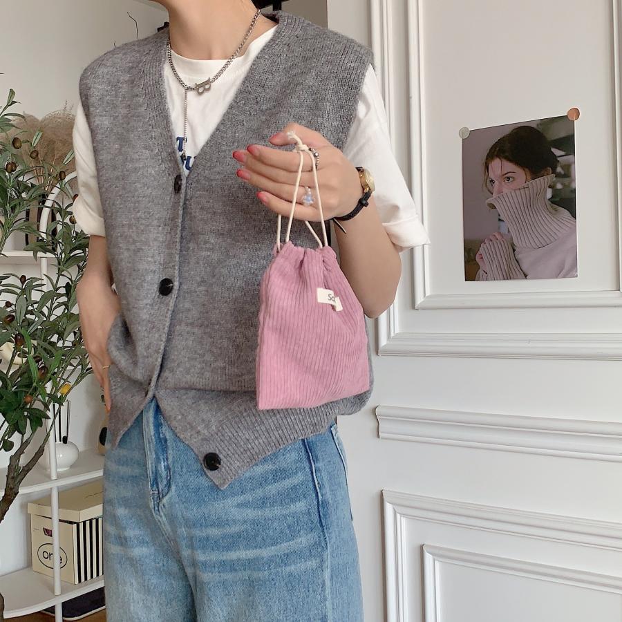 コーデュロイ ポーチ 巾着袋 韓国 レトロ 無地 化粧ポーチ シンプル おしゃれ かわいい 女子 中学生 高校生 レディース |  | 15