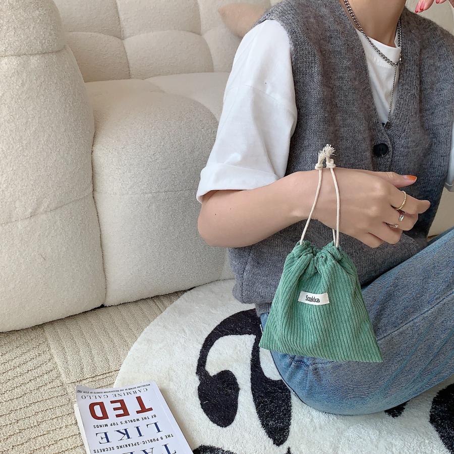 コーデュロイ ポーチ 巾着袋 韓国 レトロ 無地 化粧ポーチ シンプル おしゃれ かわいい 女子 中学生 高校生 レディース |  | 16