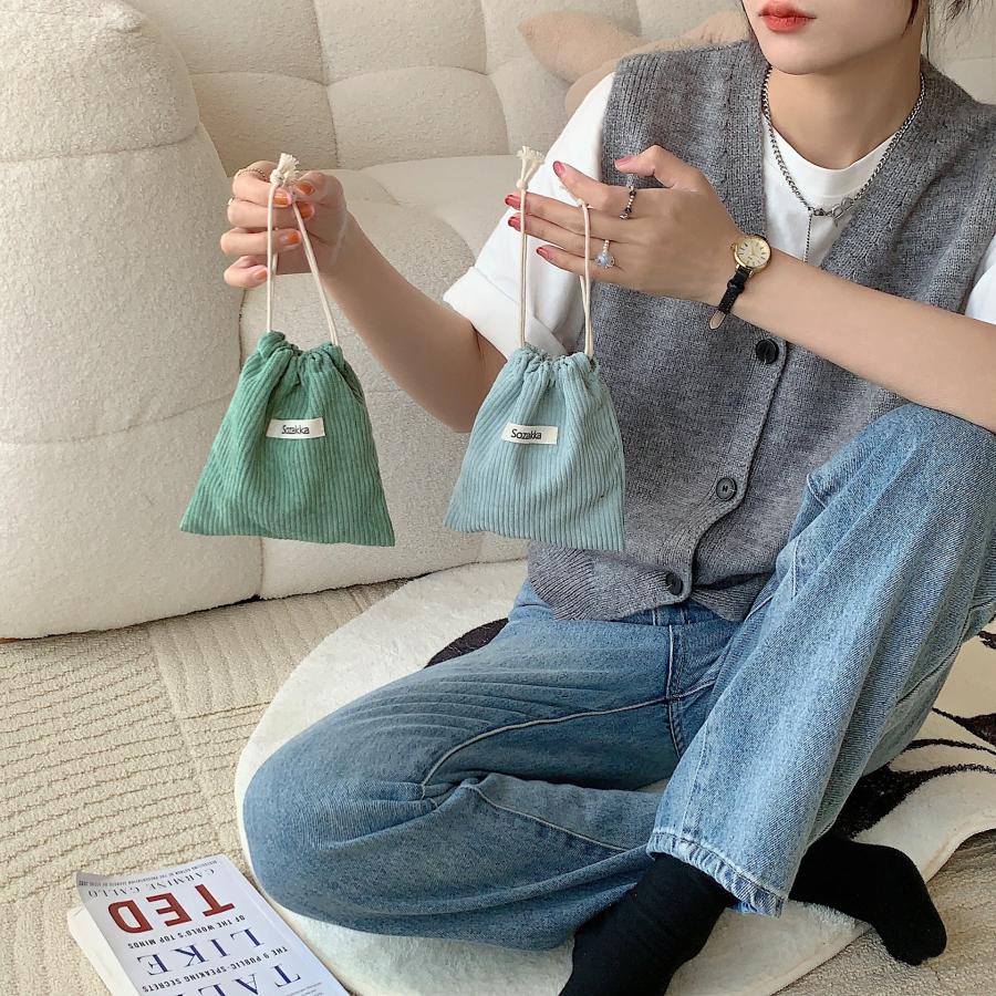 コーデュロイ ポーチ 巾着袋 韓国 レトロ 無地 化粧ポーチ シンプル おしゃれ かわいい 女子 中学生 高校生 レディース |  | 19