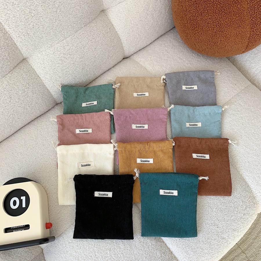 コーデュロイ ポーチ 巾着袋 韓国 レトロ 無地 化粧ポーチ シンプル おしゃれ かわいい 女子 中学生 高校生 レディース |  | 01