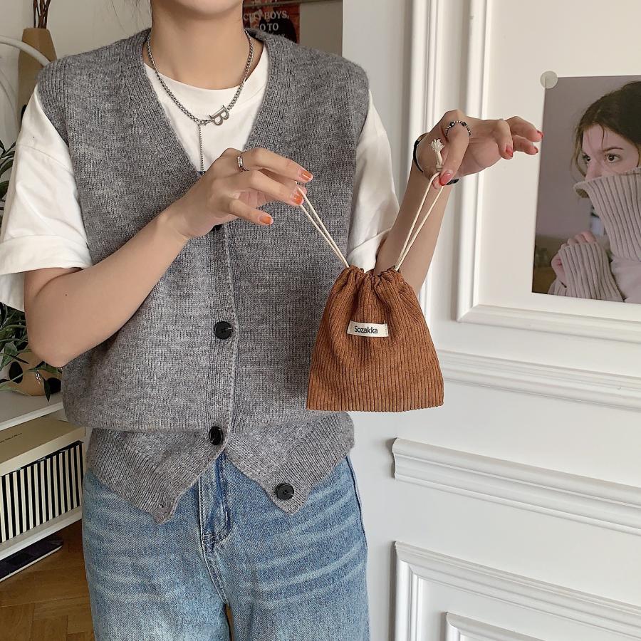 コーデュロイ ポーチ 巾着袋 韓国 レトロ 無地 化粧ポーチ シンプル おしゃれ かわいい 女子 中学生 高校生 レディース |  | 08