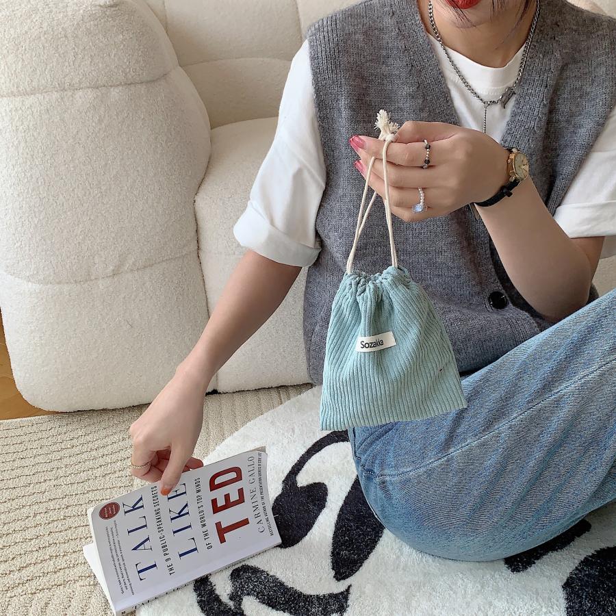 コーデュロイ ポーチ 巾着袋 韓国 レトロ 無地 化粧ポーチ シンプル おしゃれ かわいい 女子 中学生 高校生 レディース |  | 09