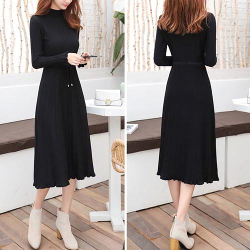 黒 ワンピース レディース 長袖 膝下 膝丈 秋 冬 Aライン ハイウエスト フレア セミフォーマル Zxha0 ダイレクト販売サービス ヤフー店 通販 Yahoo ショッピング