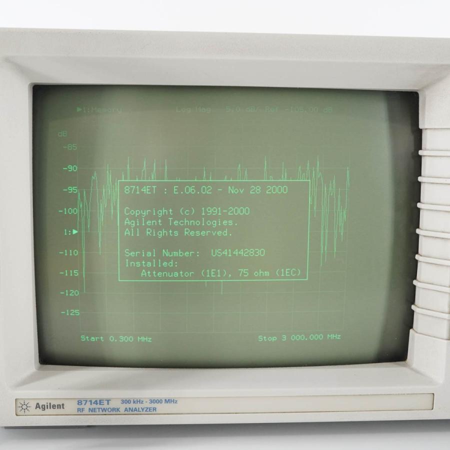 8日保証 Agilent 8714ET RF NETWORK ANALYZER ネットワークアナライザー CFG002 300kHz-3000MHz 【ＫＩＮ】 電源コード 取扱...[05160-0002]