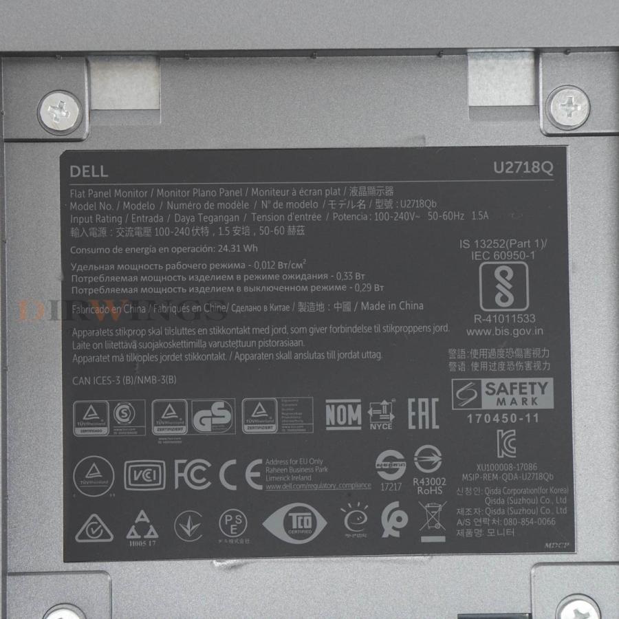 PG]USED 8日保証 2019年製 DELL U2718Q 27型 4K モニター 液晶