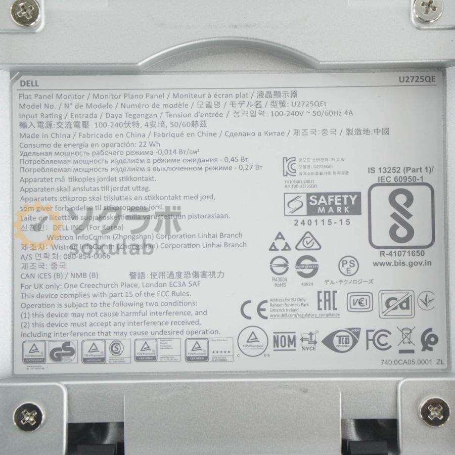[PG]USED 8日保証 2025年製 DELL U2725QE 4K 27型 モニター 27インチ 液晶ディスプレイ USB-C HDMI 3840×2160 電源コード [08065-0514] |  | 15