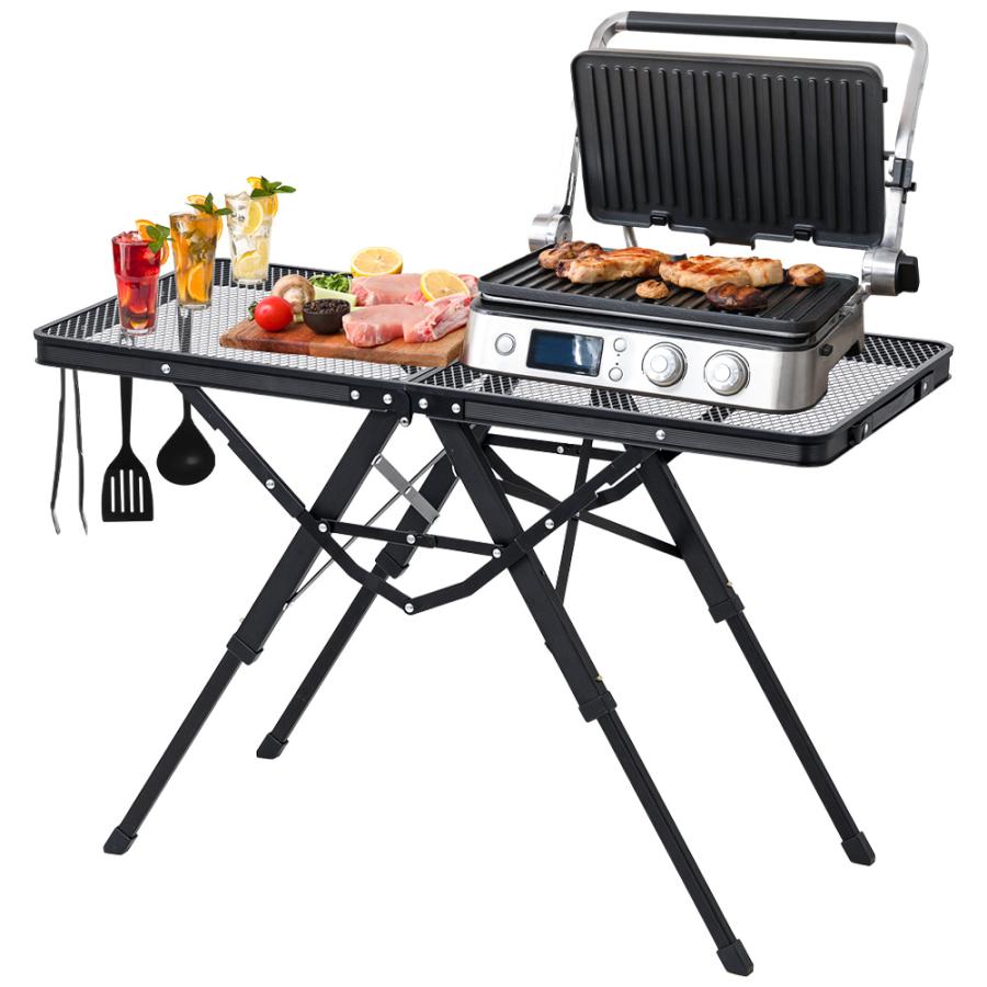 アウトドアテーブル 折りたたみ メッシュ 高さ調節 耐荷重50kg