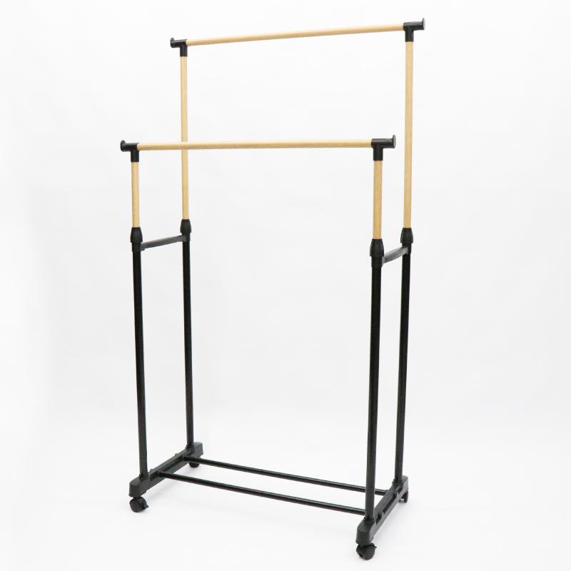 ハンガーラック 2段 伸縮 スリム おしゃれ 木目調 木製風 頑丈 パイプ