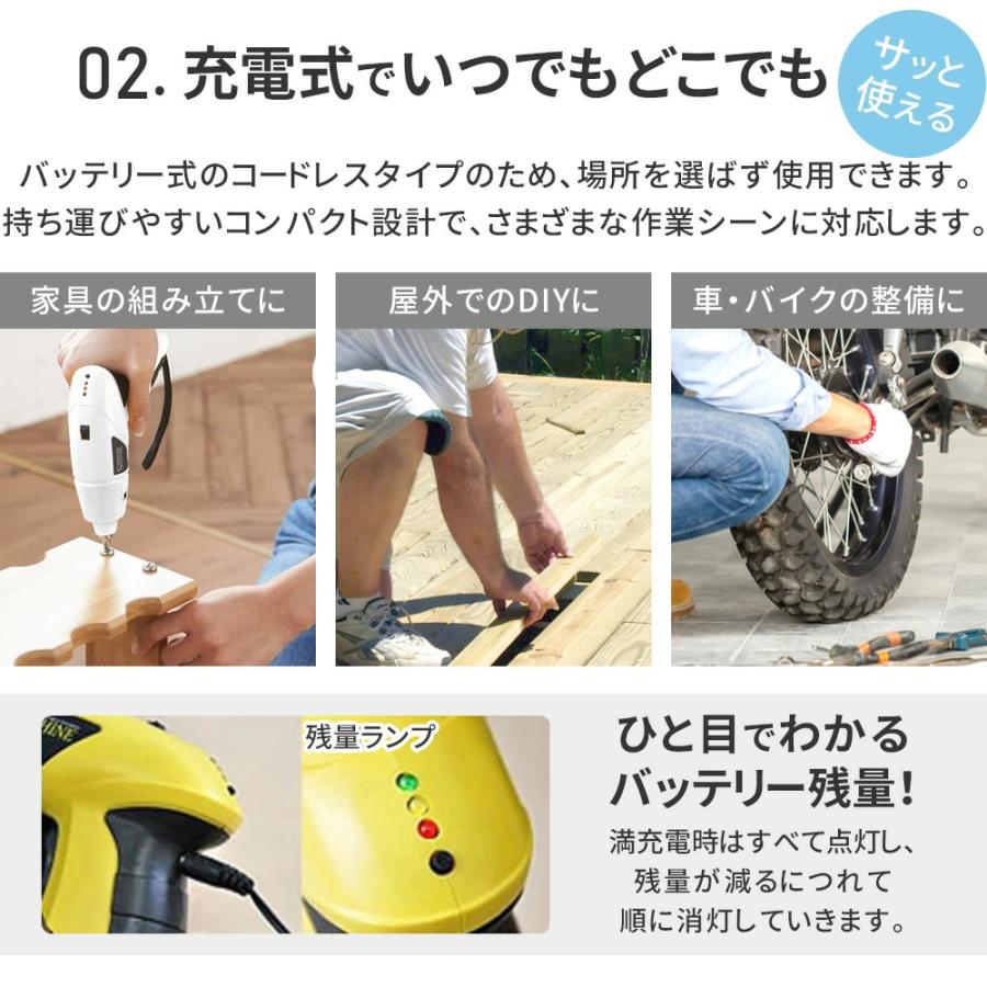 電動ドライバー 小型 充電式 46点セット LED付き 女性 電動工具 ビット
