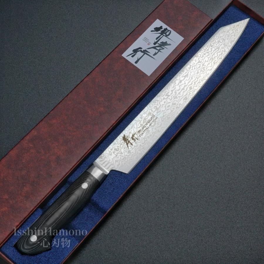 堺孝行 包丁 剣型柳刃 260mm 切付 コアレスダマスカス マイカルタ柄