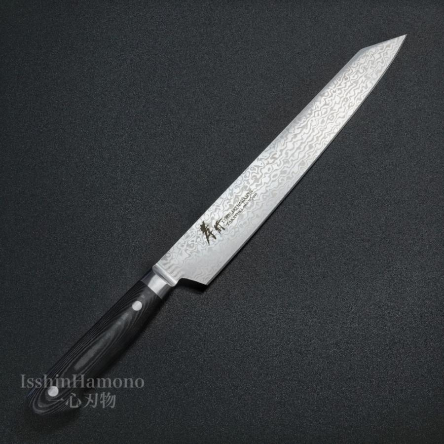 堺孝行 包丁 剣型柳刃 260mm 切付 コアレスダマスカス マイカルタ柄
