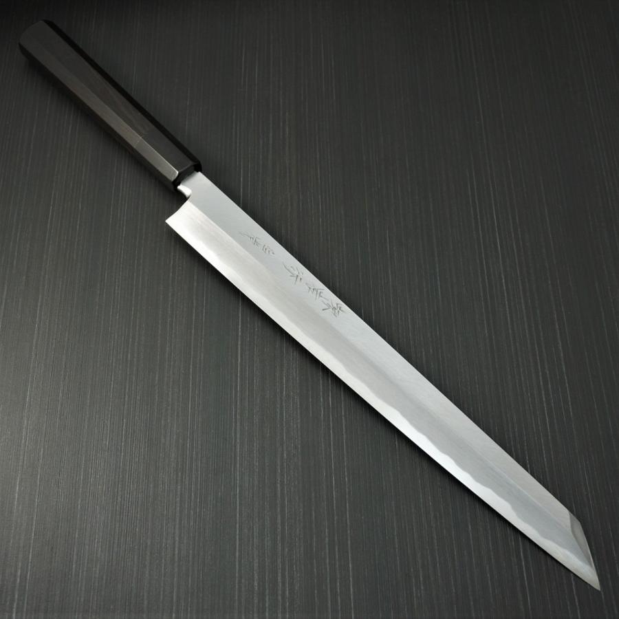 堺孝行 包丁 柳刃 切付柳刃 330mm 白一鋼 白虎 黒石目鞘 黒檀八角水牛