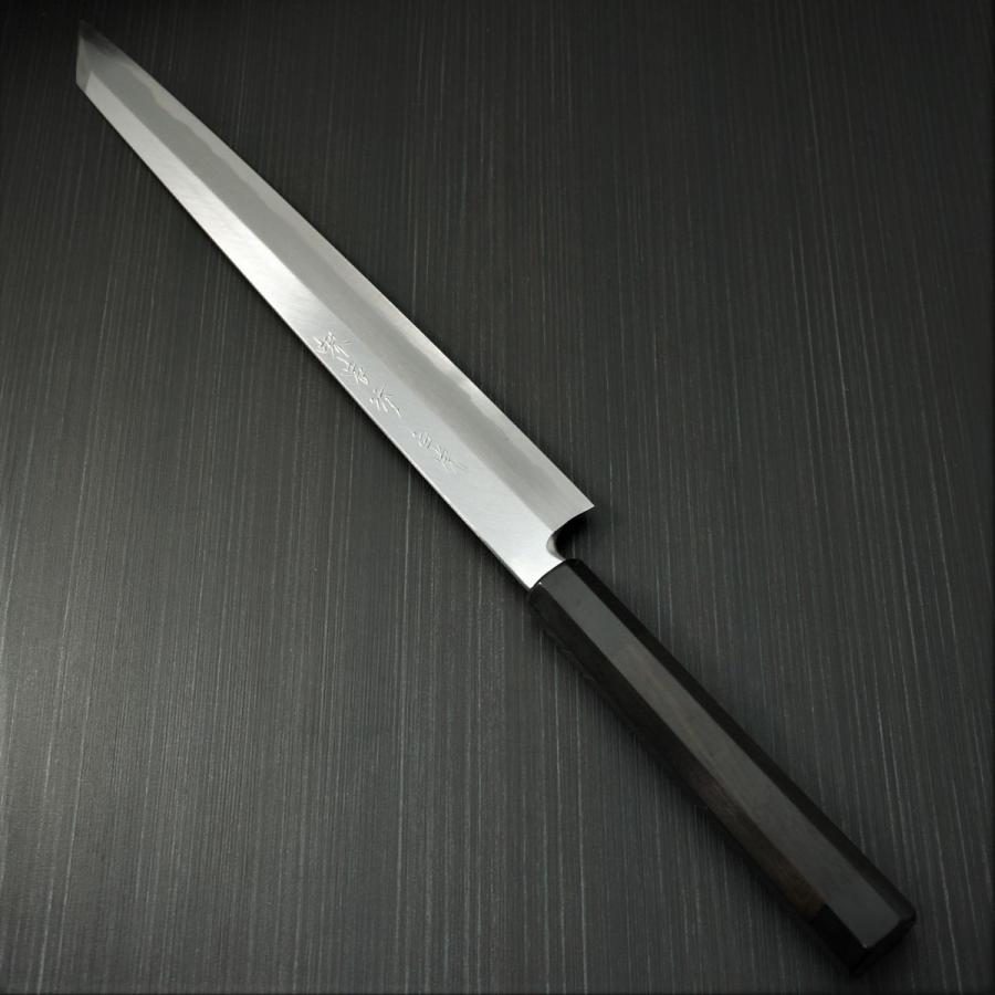 堺孝行 包丁 柳刃 切付柳刃 330mm 白一鋼 白虎 黒石目鞘 黒檀八角水牛