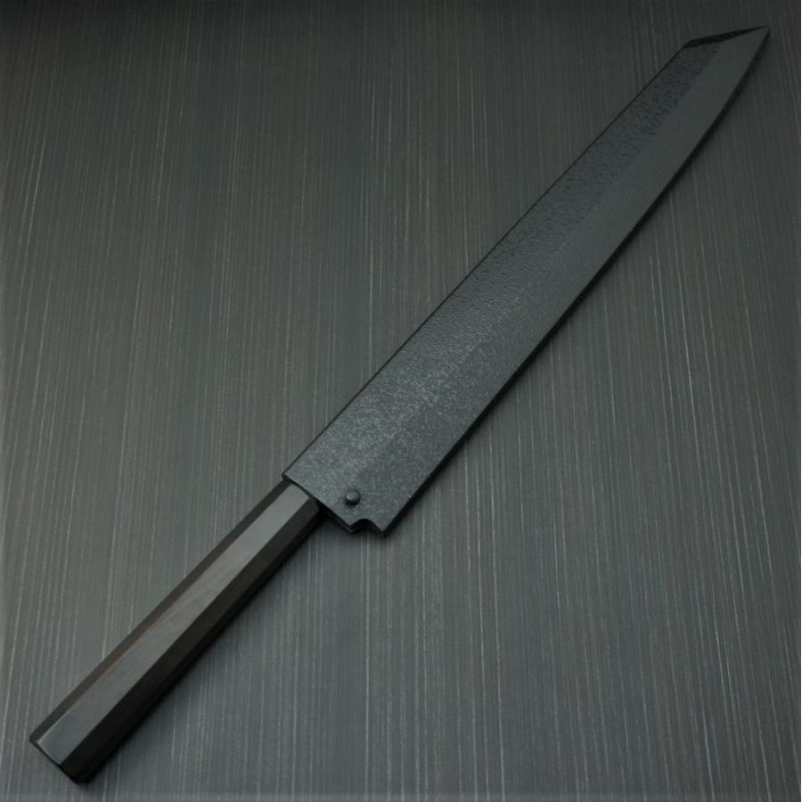 堺孝行 包丁 柳刃 切付柳刃 330mm 白一鋼 白虎 黒石目鞘 黒檀八角水牛