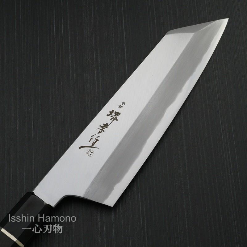 堺孝行 包丁 剣型三徳 195mm 青二鋼 焔 黒檀柄 堺鍛冶師 土井逸夫作