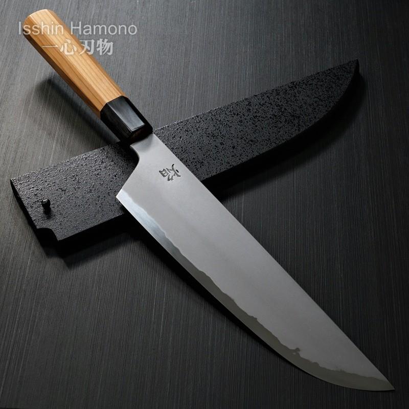 堺孝行 包丁 牛刀 240mm 孤月牛刀 青二鋼 焔 黒石目鞘 堺鍛冶師 土井
