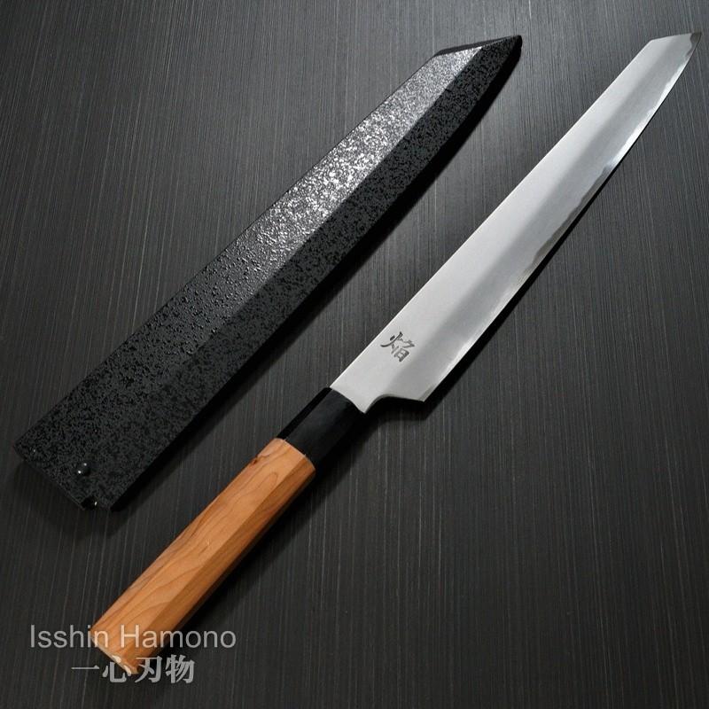 堺孝行 包丁 柳刃 剣型柳刃 300mm 青二鋼 焔 飛燕 黒石目鞘 堺鍛冶師