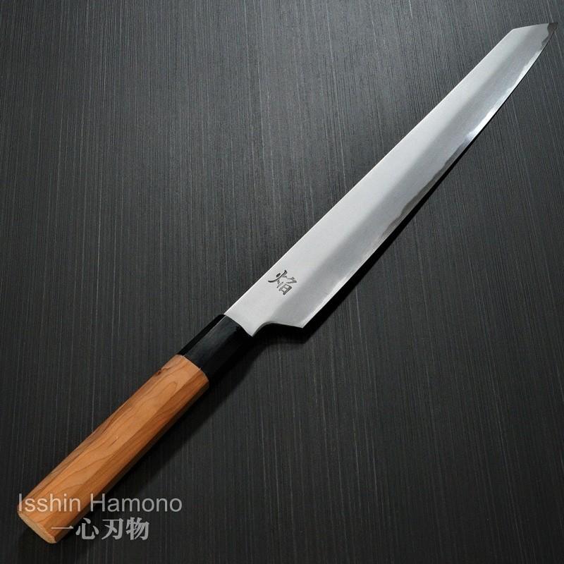 『田中』堺孝行 熖(ほむら) 剣型柳刃 300mm 青二鋼 土井逸夫作 堺孝行 包丁 柳刃 剣型柳刃 300mm 青二鋼 焔 飛燕 黒石目鞘 堺鍛冶師