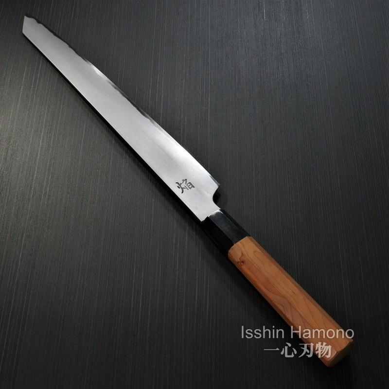 堺孝行 包丁 柳刃 剣型柳刃 300mm 青二鋼 焔 飛燕 黒石目鞘 堺鍛冶師