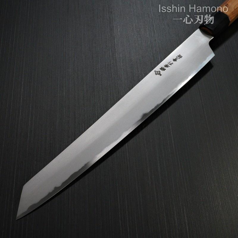 堺孝行 包丁 柳刃 剣型柳刃 300mm 青二鋼 焔 飛燕 黒石目鞘 堺鍛冶師