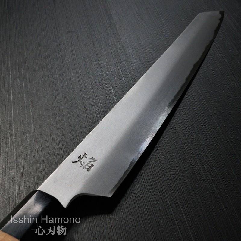 堺孝行 包丁 柳刃 剣型柳刃 300mm 青二鋼 焔 飛燕 黒石目鞘 堺鍛冶師