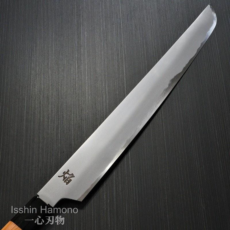 堺孝行 包丁 柳刃 先丸柳刃 300mm 青二鋼 焔 玄武 黒石目鞘 堺鍛冶師