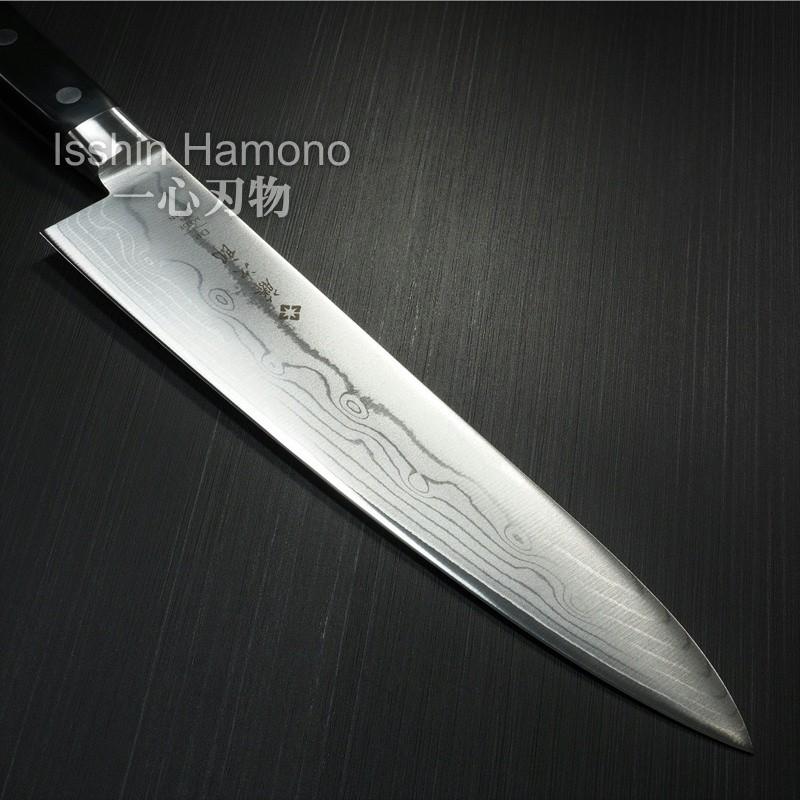 藤次郎 包丁 牛刀 270mm V金10号 37層ダマスカス鋼 口金付 霞流し