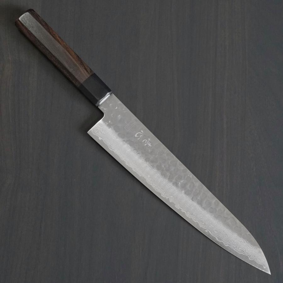包丁 和牛刀 240mm 45層ダマスカス AUS10 ステンレス 槌目 紫檀柄 一心刃物 関市 日本製 すごく よく 切れる プロ ギフト ラッピング 送料無料の画像