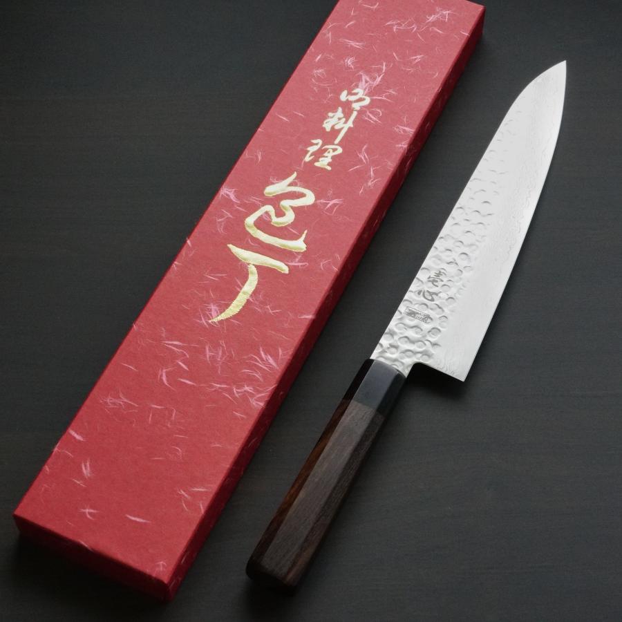 包丁 和牛刀 240mm 45層ダマスカス AUS10 ステンレス 槌目 紫檀柄 一心刃物 関市 日本製 すごく よく 切れる プロ ギフト ラッピング 送料無料の画像