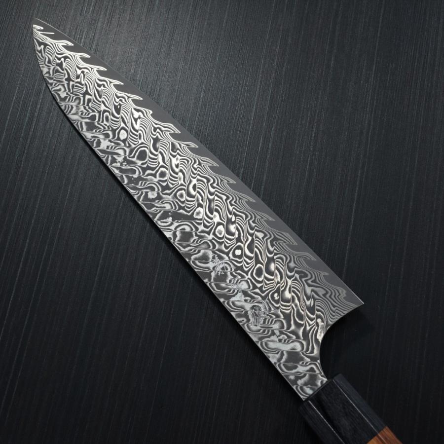 包丁 牛刀 210mm V字 黒染 ダマスカス 粉末ステンレスハイス スーパー