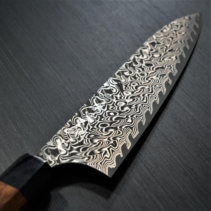 包丁 牛刀 210mm V字 黒染 ダマスカス 粉末ステンレスハイス スーパー