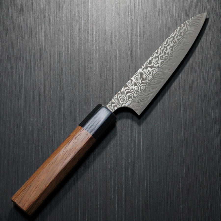 ペティナイフ 120mm V字 黒染ダマスカス 粉末ステンレスハイス