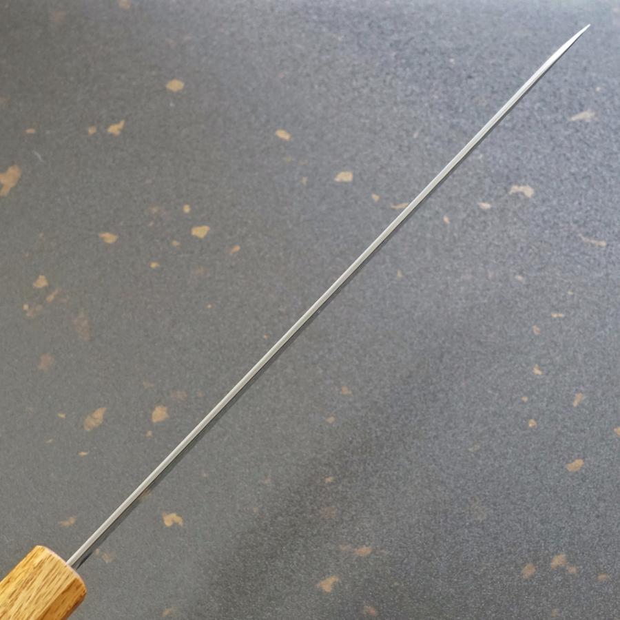 包丁 牛刀 240mm 粉末ステンレスハイス スーパーゴールド2 槌目 鍛造 8寸 カトウ打刃物製作所 義実作 漆塗樫柄 MINAMO 越前打刃物 日本製_6